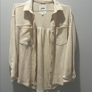 Aerie Cream Waffle Knit Button-Down Shirt